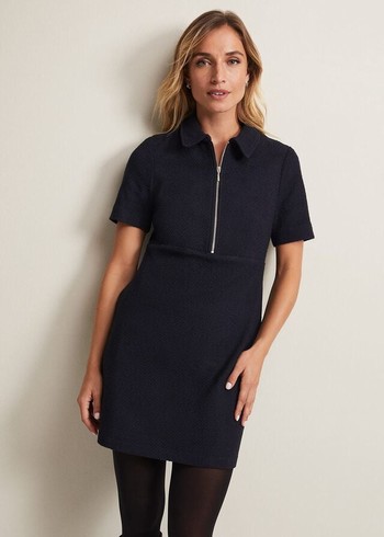 Phase Eight Lana Tweed Zip Tunic Dress Navy Australia | UH7290461